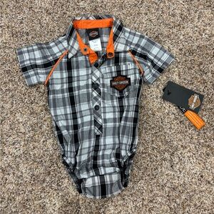 Harley-Davidson Black and Gray Plaid Baby Shirt